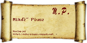 Mikó Piusz névjegykártya